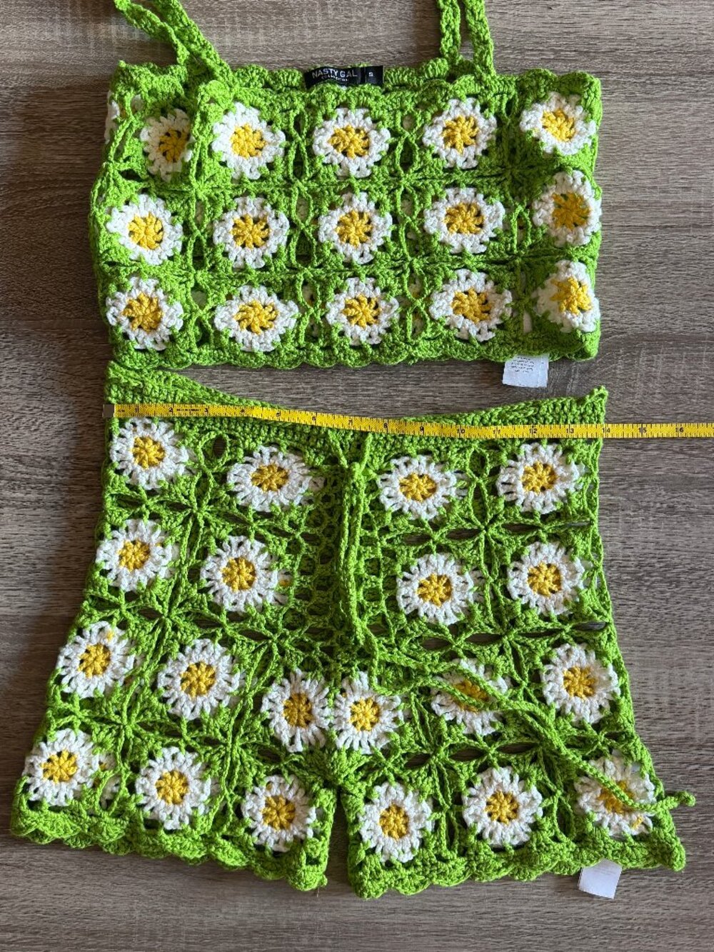 Nasty Gal Green Daisy Crochet Two Piece Set Small
